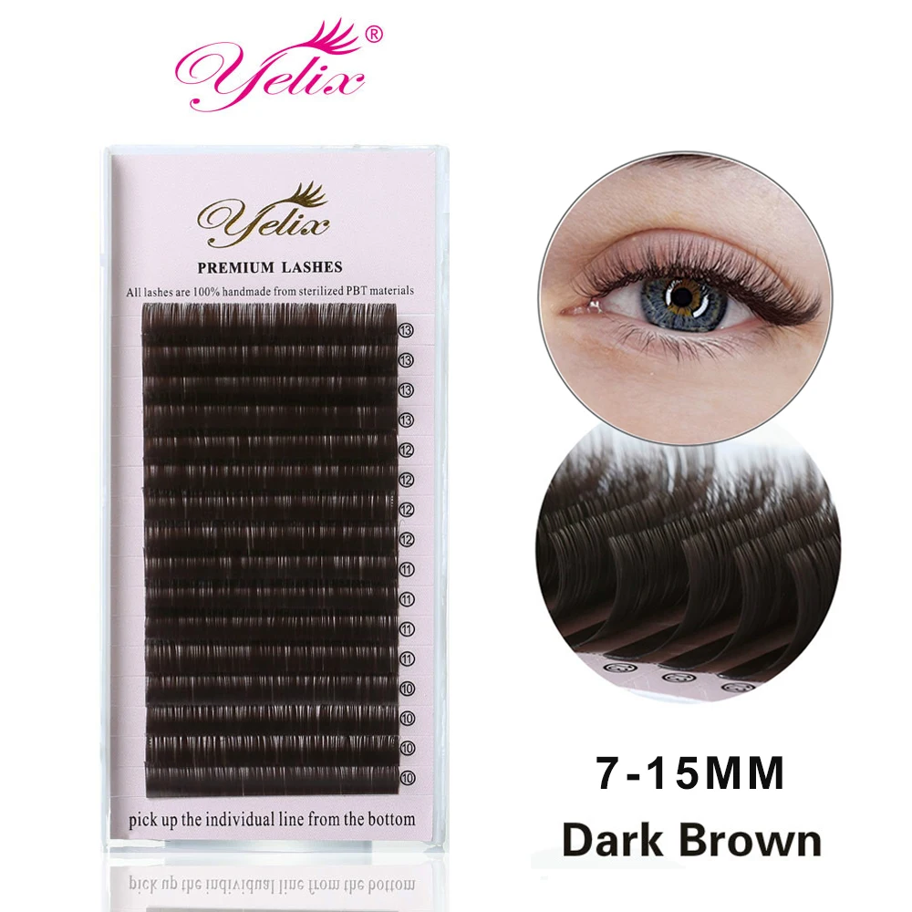 

YELIX Individual False Dark Brown Eyelashes Natural Eyelash Extension Colored Mink lashes Extensions Easy Fan Lash 0.07/0.10
