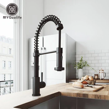 

Matte Black Pull Out Kitchen Sink Faucet Spring Single Handle Hot Cold Kitchen Sink Mixer Tap Swive Spout Kitchen Tap
