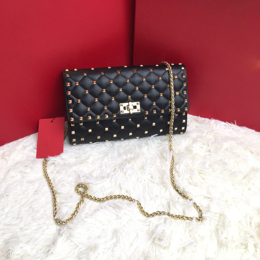 

Brand new Women wallet chains bag Crossbody Bag real Leather rivet Designer High Quality Handbag Shoulder flap Famous ladies