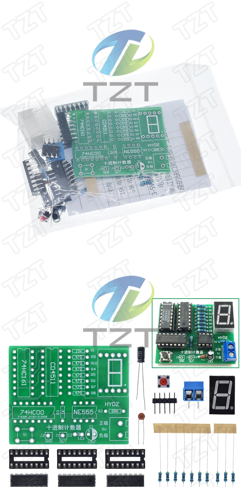TZT DY Kit Zweistelliger Dezimalzähler CD4518 Kit Zweibit-Großziffern-Trainingszähler Teile 5V Elektronik-Projekt Lehrset – Detail 3