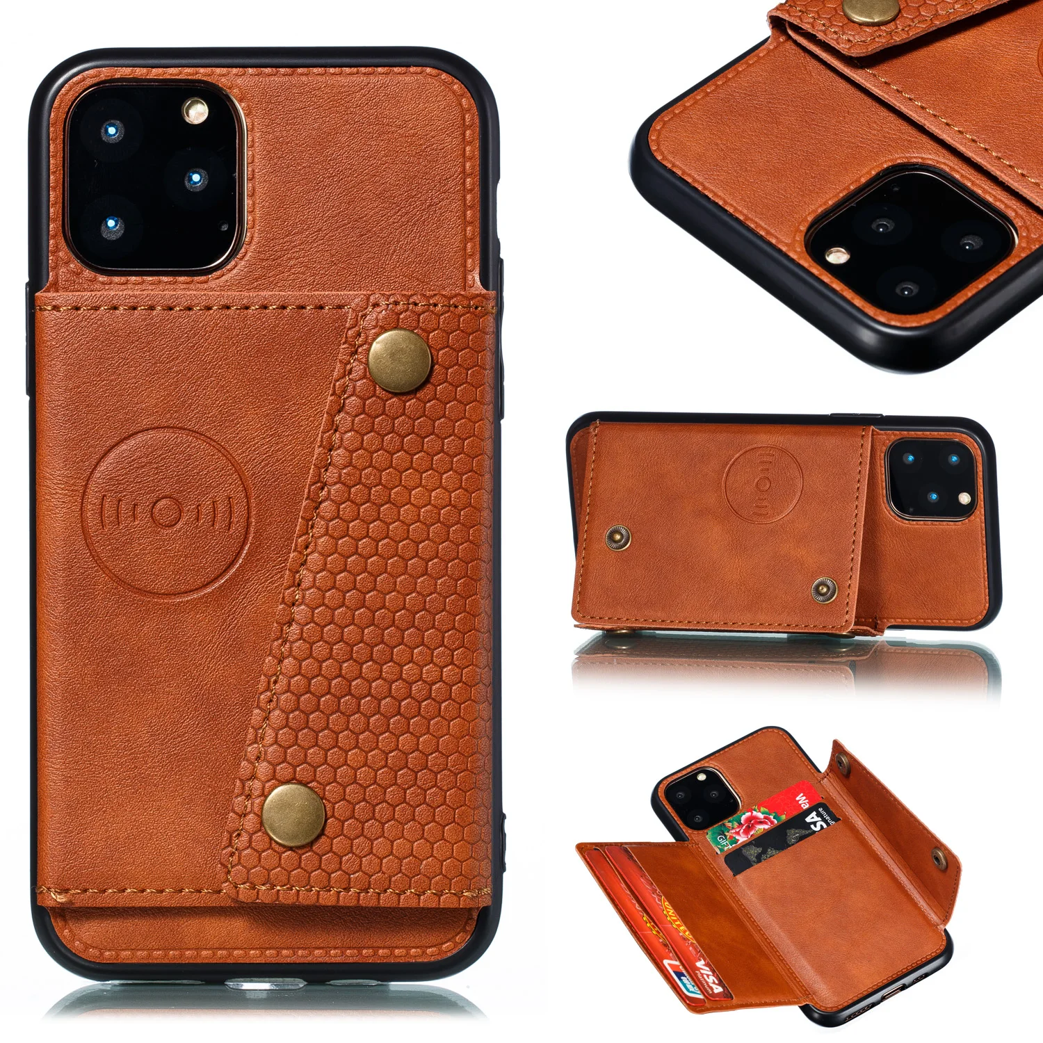 

Haissky Multi Card Holders Case For iPhone 11 11 Pro Max Xs Max XR X Magnet Buckle Cover for iPhone 6 7 8 Plus Case with Bracket