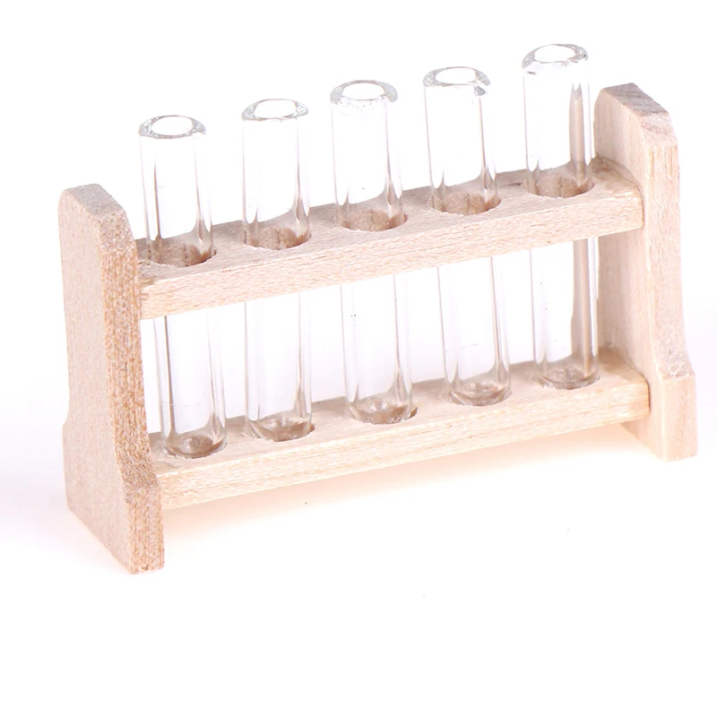 

1:12 Dollhouse Miniature Laboratory Test Tube with Wood Rack Dollhouse Reading Room Lab Accessories