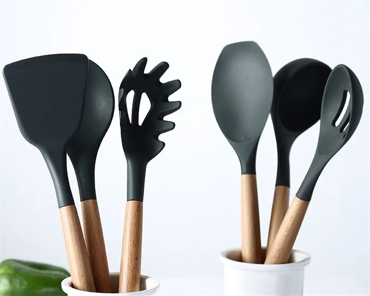 Силиконовые кухонные инструменты Наборы для приготовления пищи суповая ложка лопатка антипригарная лопата с деревянной ручкой специальная термостойкая конструкция