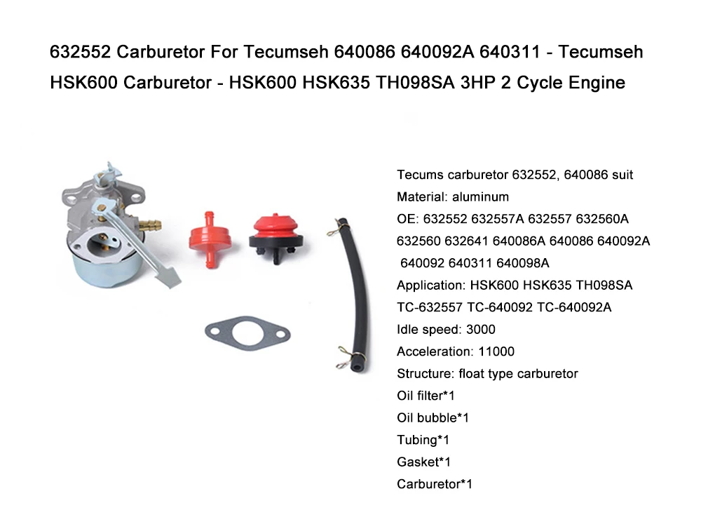 632552 карбюратор для Tecumseh 640086 640092A 640311-Tecumseh HSK600 карбюратор-HSK600 HSK635 TH098SA 3HP 2 тактовый двигатель