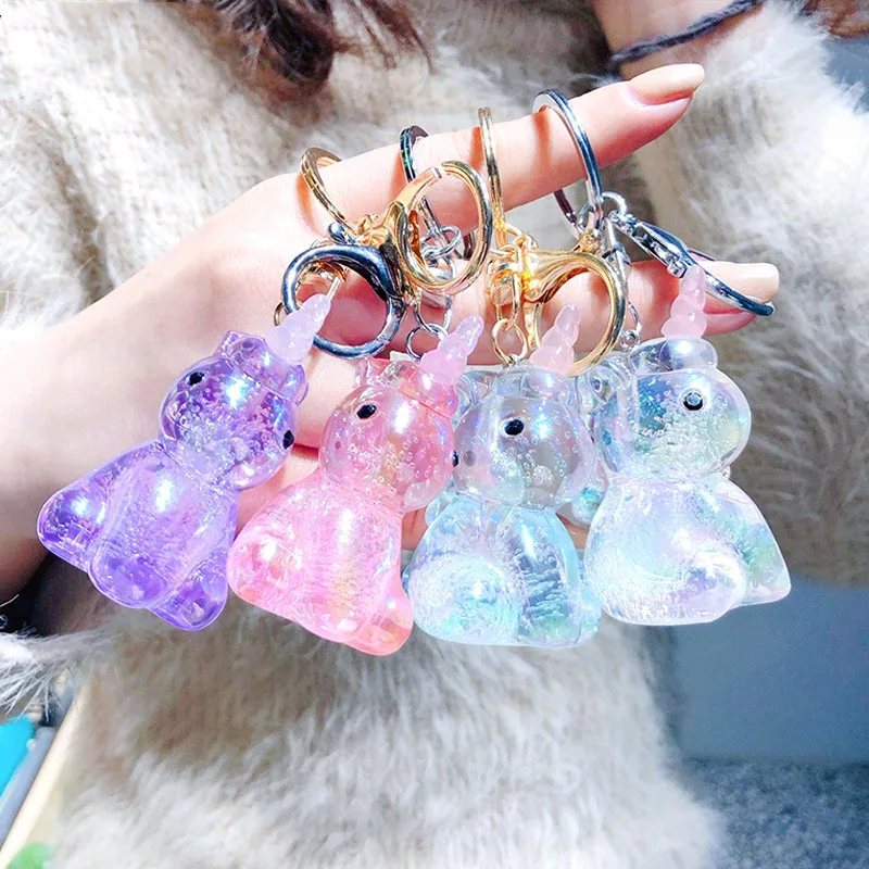 女性用透明アクリルユニコーンキーホルダー,バッグペンダント