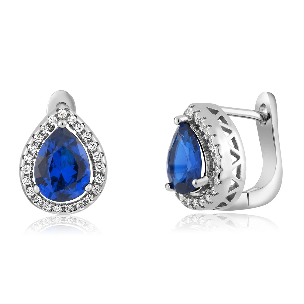 GemStoneKing 925 пробы серебряные серьги с подвеской 6,50 карат в форме груши синий искусственный сапфир женский винтажный комплект ювелирных изделий