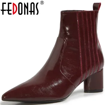 

FEDONAS Fashion Concise Side Zipper Autumn And Winter Shoes For Women Genuine Leather Thick Heels Pumps Party Boots Woman Heels