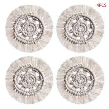 

4 Pcs Round Northern Europe Style Handmade Cotton Cup Pad Braid Macrame Coaster