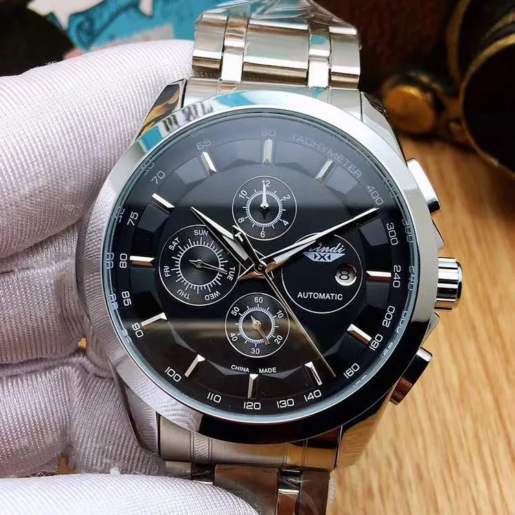 

2019 New Style Three-Eyed Six-pin Multi-functional Fully Automatic Machinery Watch Steel Belt Men's Watch