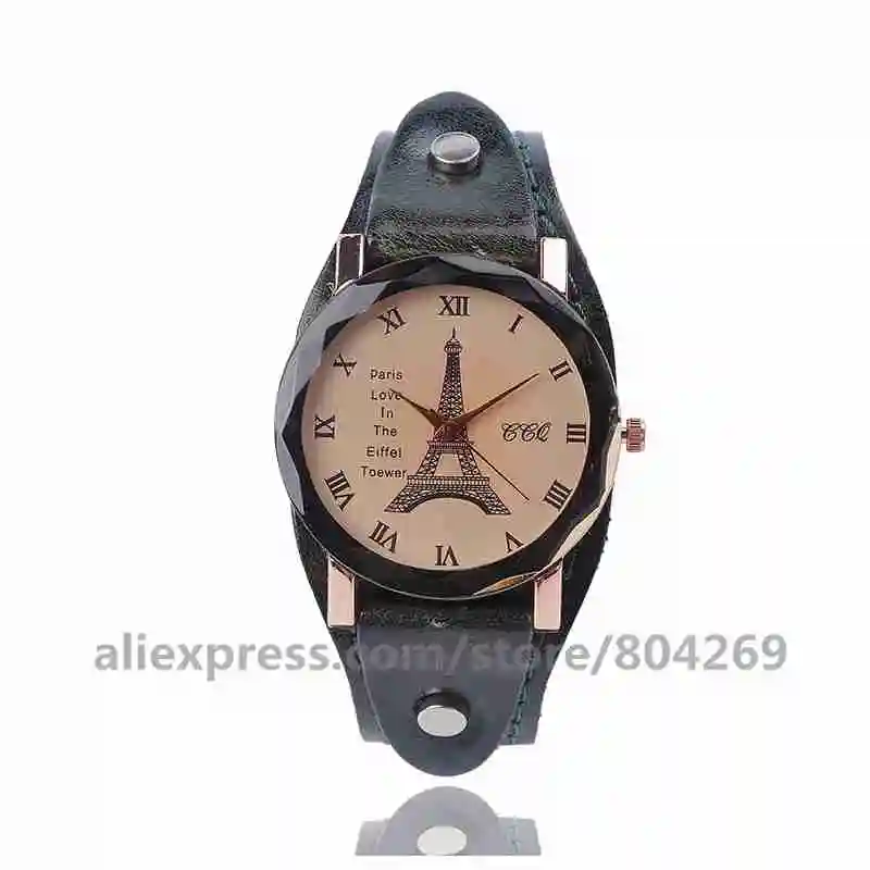 CCQ Rose Gold Vintage Leather Tower Bracelet Watch Antique Bronze Dial Women Wrist Watch Quartz Black Watch Relojes Mujer 920020