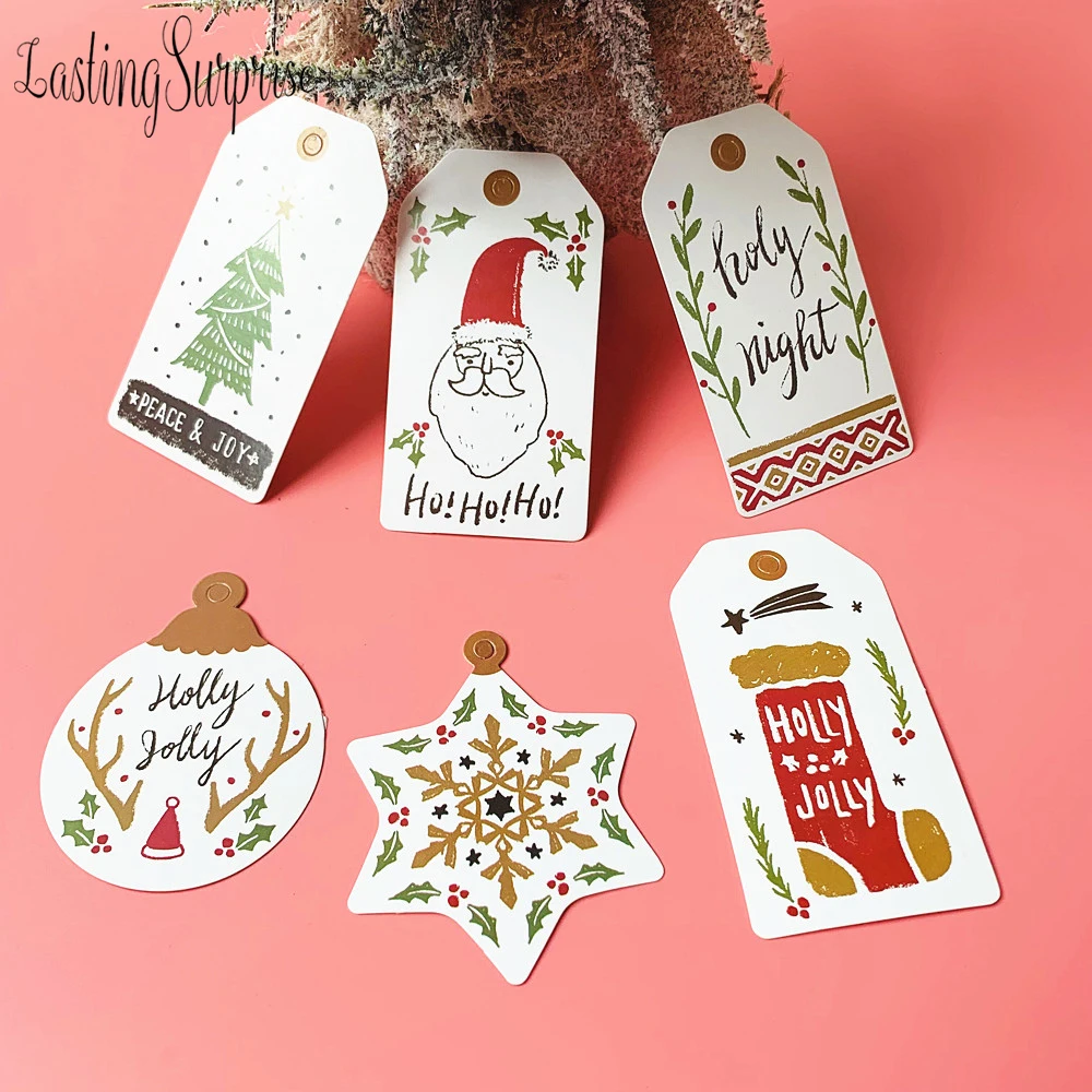 

50pc Paper Tags With Rope Merry Christmas Tree Santa Claus Snowflake DIY Crafts Tag Labels Gift Wrapping Supplies Party Favors