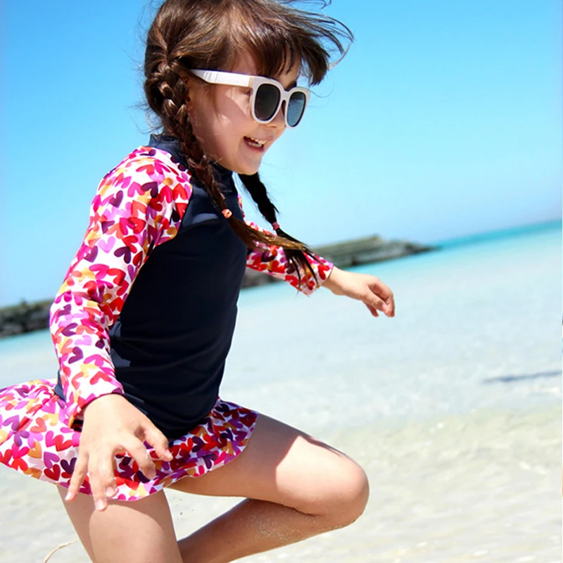 Children's long sleeve swimsuit split skirt girls' lovely princess sunscreen Korean swimsuit