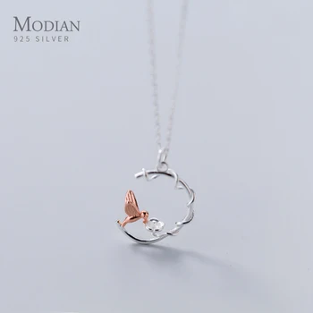 

Modian 925 Sterling Silver Animal Rose Gold Color Brid Fashion Charm Necklace for Women Chain Short Necklaces Statement Jewelry