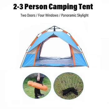 

Outdoor Camping Tent Two Doors Four Windows Panoramic Skylight 2-3 People Family Tent Fully Automatic Quick Opening Fishing Tent