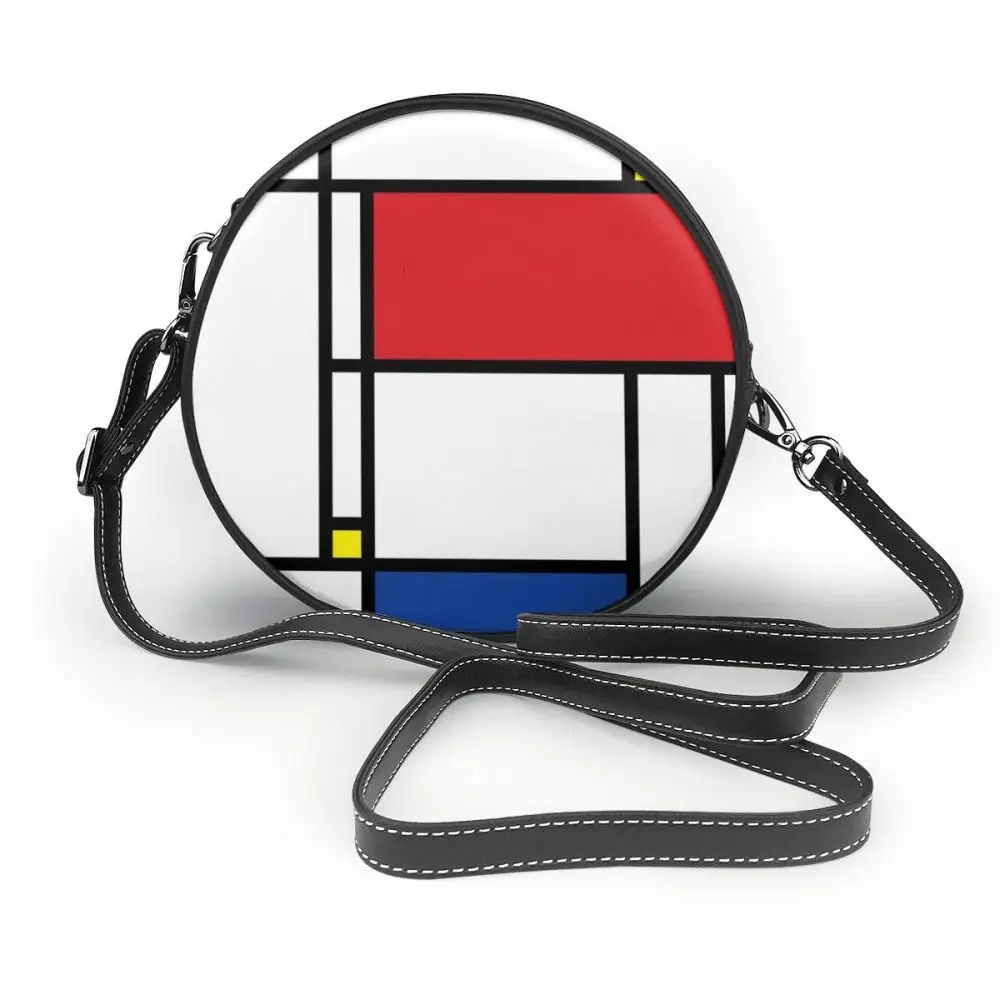 Поп Арт сумка на плечо Mondrian Минималистичная De Stijl Современная Художественная кожаная сумка Уличная мульти карманная женская сумка принт тренд круглая сумка - Цвет: Mondrian Minima