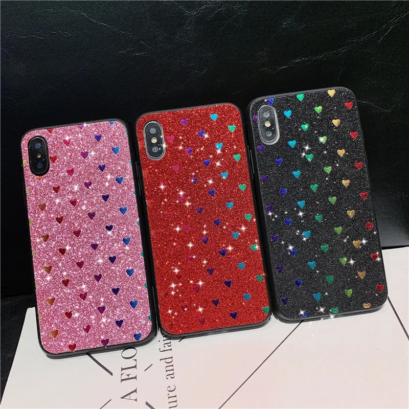 С сияющими блестками Покрытие любящее сердце чехол для Xiaomi Redmi Note 9 note 8 pro Чехол