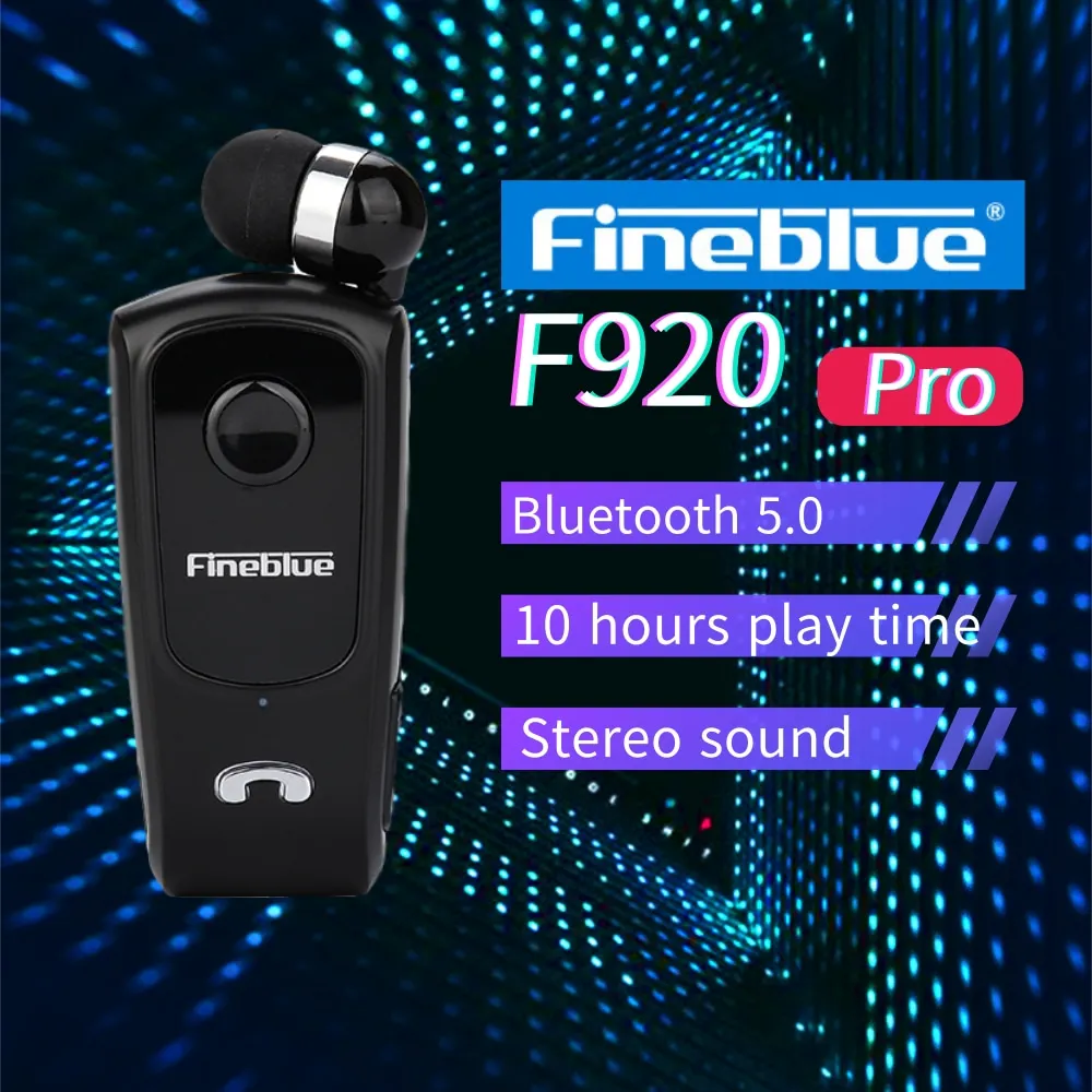 

Fineblue F920 Pro Bluetooth 5.0 Retractable Earphone Wireless Clip Headset In Ear for iPhone Earpiece With Mic Noise Cancelling