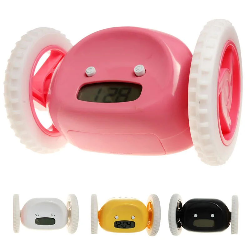 

Running robot alarm clock LCD Screen Display Plastic Clock Moving Wheels Digital Clocks Funny Runaway Alarm Clock 1Pcs