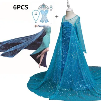 

New Cosplay Princess Anna Elsa 2 Girls Dress Kids Dresses for Girls Halloween Party Dresses Snow Queen Children Baby Costume