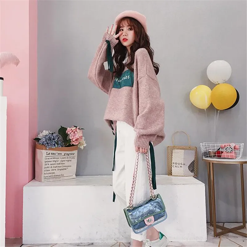 

Women Knit Pullover Jacket 2019 Autumn Winter Loose Lace-up Matching Sweater Feminino Knitted Coat Basic Sweaters Tops