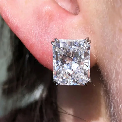 Simple Rectangular Cubic Zirconia Stud Earrings for Women Temperament Accessories Wedding Engagement Fashion Jewelry 2021