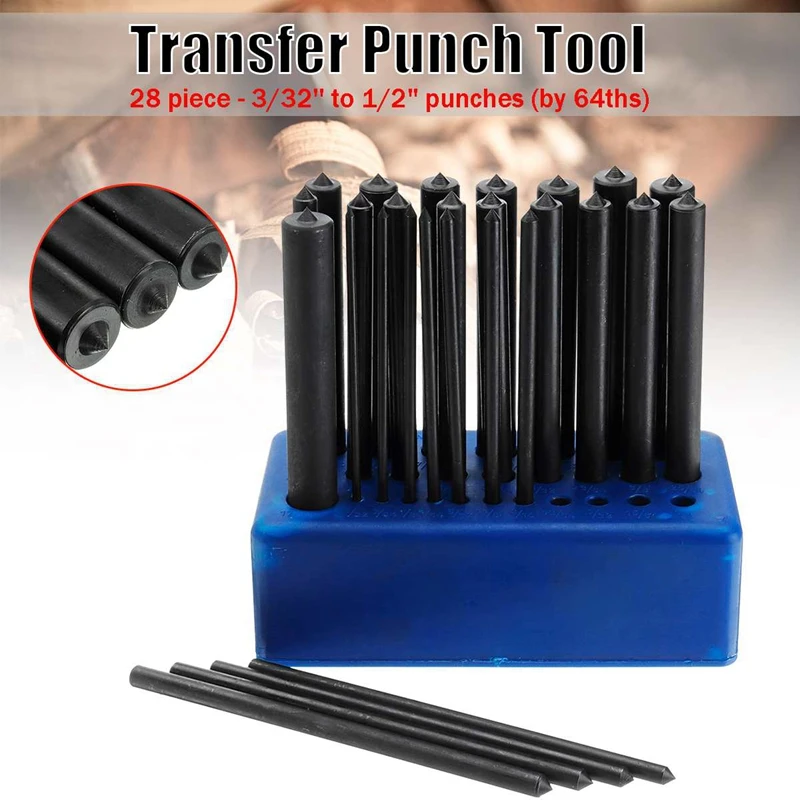 28Pcs Transfer Punch Set Carbon Steel Hand Tools Machinist Thread Punches Kit 120Mm High Durability Tool Sets