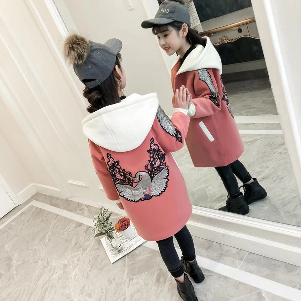 

Kid Woolen Coats for Girls Trench Single Breasted Blazer Toddler 2019 Girl Outerwear Wool Overcoat Hooded Girls Outdoor Parkas