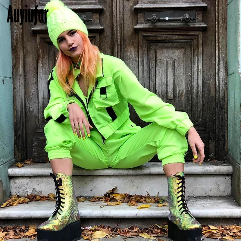 

Auyiufar Fashion Women Two 2 Piece Set Long Sleeve Coat Zipper Matching Set Patchwork Female Autumn Streetwear Outfits New 2019