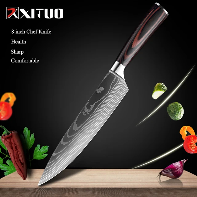 XITUO Chef knife 1-10 Pcs Set Kitchen Knives Laser Damascus Pattern Sharp Japanese Santoku Knife Cleaver Slicing Utility Knife 8 in chef