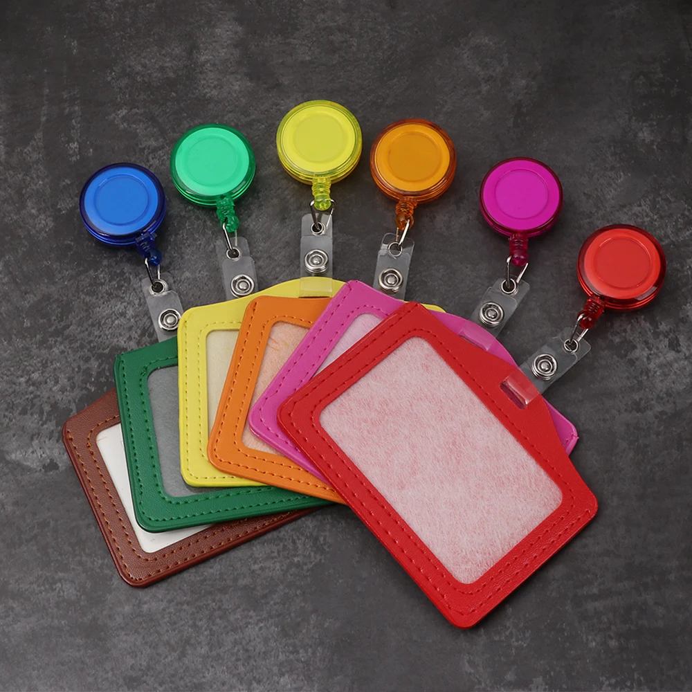 Multicolor PU Leather Retractable Badge and Cardholder Case