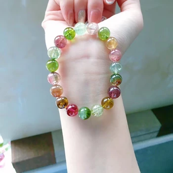 

Certificate Natural Colorful Tourmaline Quartz Clear Round Beads Bracelet 9.5mm From Brazil Women Men Crystal AAAAAA