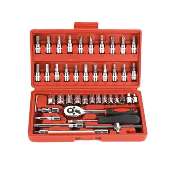 

46 Pcs Hand Tool Set Repair Hand Tool Kit Hex Key Wrenche Spinner Handle Mixed Tool Set Mechanics Toolbox Home HWC