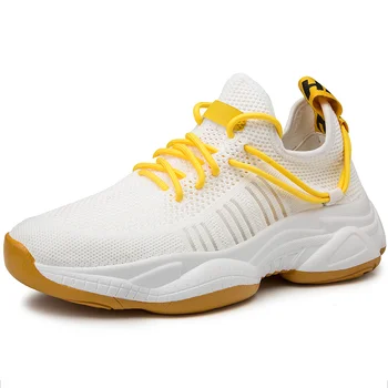 

2019 New Fly Weave Men Running Shoes Breathable Flat Sport Shoes Outdoor Male Sneakers Solid Design Height Increase Men Dad Shoe