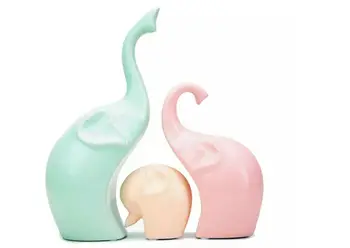 

Family Elephant Statue Home Decor Room Ornament Porcelain Animal Figurines