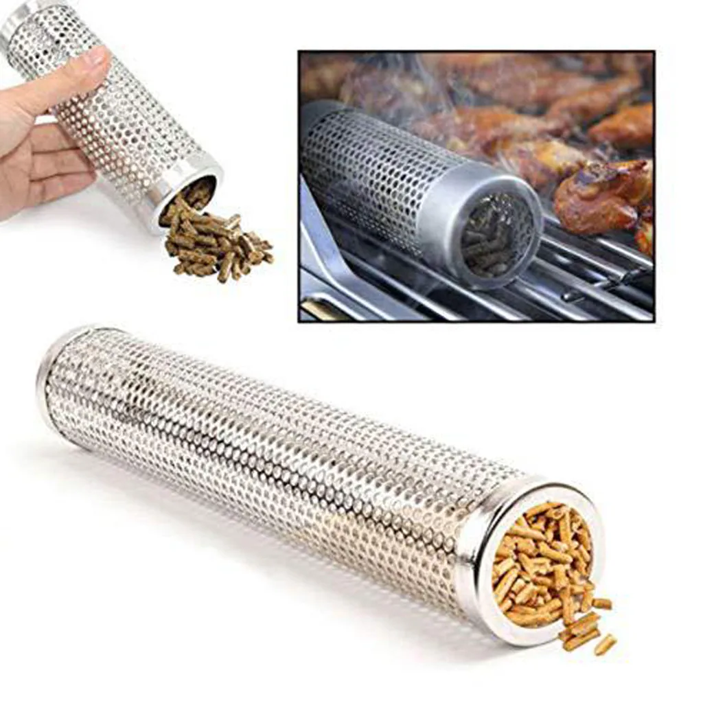 

BBQ Perforated Smoker Tube Round Stainless Steel Granule Tube Smoking Net Tube Barbecue Grill Generator Smoker Filter Tool