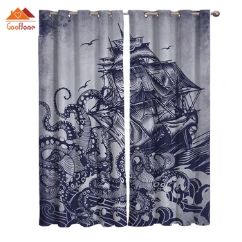 

Sea Octopus Cthulhu Window Curtains Living Room Outdoor Fabric Drapes Curtain Home Decor