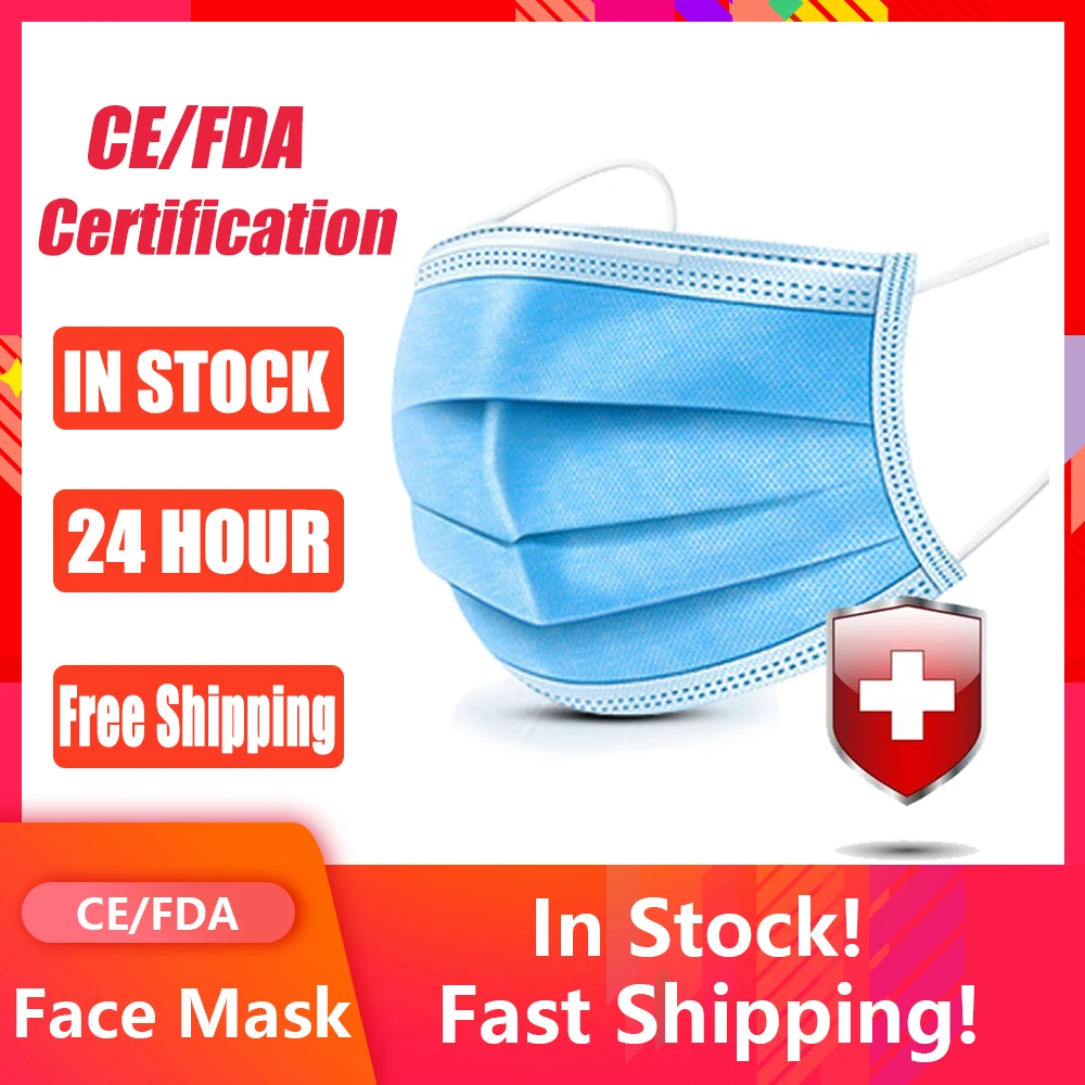 

Face Mask Disposable Mask 50 Pcs Safety Protective Mask 3-Ply Anti-Pollution Anti-Dust PM2.5 Nonwoven Elastic Earloop Mouth Mask