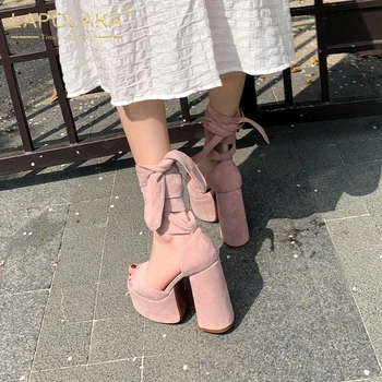 

Lapolaka 2020 New Design Square High Heels Summer Sandals Woman Shoes Platform Mix Color Lace Up Party Shoes Women Sandals