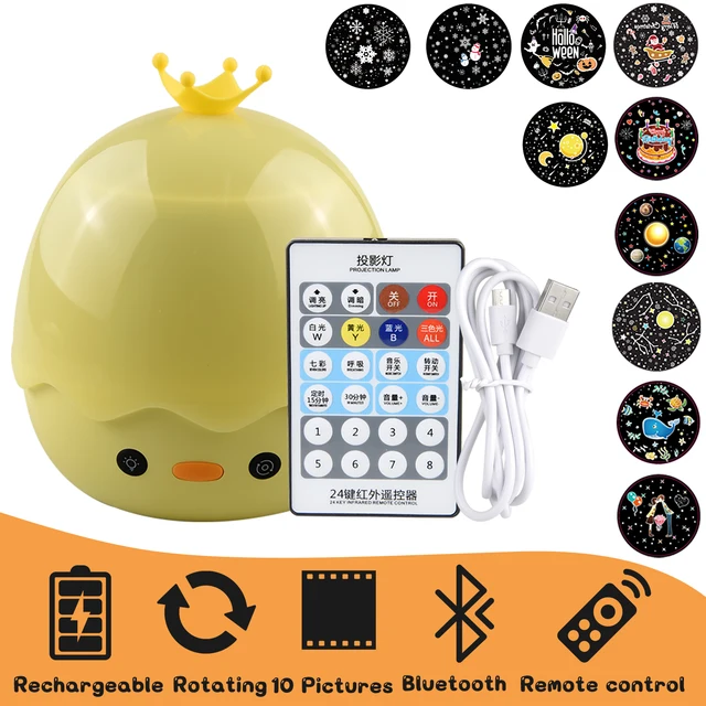 Proyector de luz nocturna con cielo estrellado para niños, luz nocturna con Bluetooth, música giratoria, decoración de dormitorio, regalo para niños_voghion.com