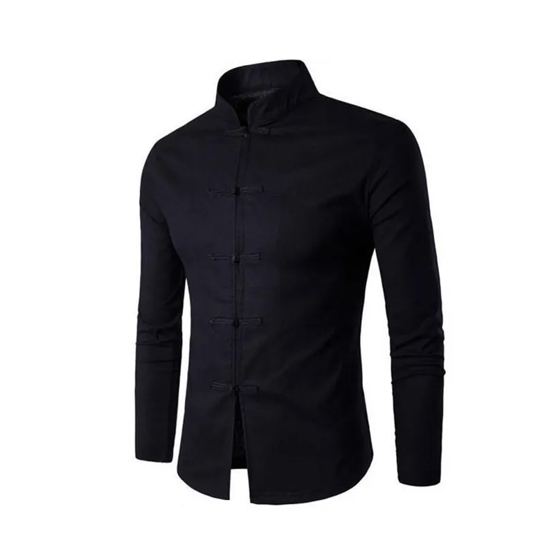 Traditional Chinese Clothing Men Casual Shirts China Dress Solid Classic Stand Collar Traditional Chinese Tops for Men Tops men chinese style shirt