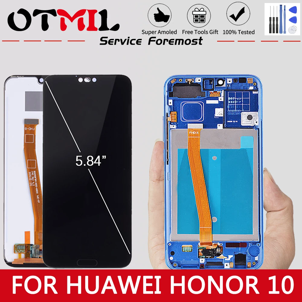 

with Fingerprint 5.8'' 100% New LCD For HUAWEI Honor 10 Display Touch Screen Frame For Huawei Honor 10 LCD Display On Col-L29