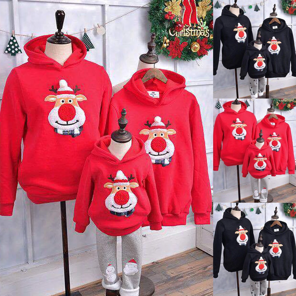 Рождественские одинаковые комплекты для семьи, женская, мужская, Детская толстовка с капюшоном, пуловер с длинными рукавами, свитер, джемпер, Осенний джемпер