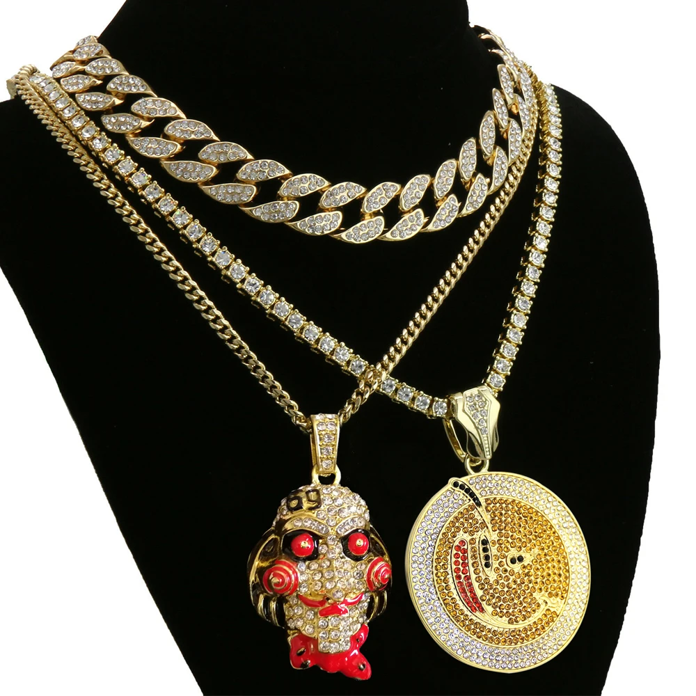 Ожерелье в стиле хип хоп с маской ужаса 69 и цветной круглой подвеской цепочка для