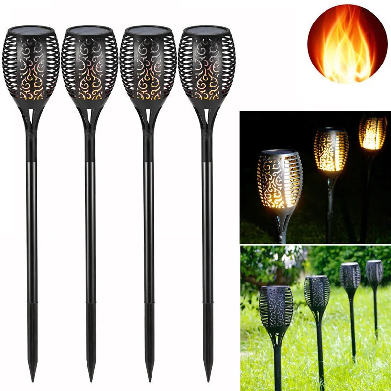 Solar Lamp 96 led Flame Torch Outdoor Induction Garden Courtyard Floor Outlet Decorative Landscape Led Sun Powered | Освещение