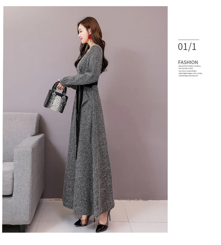 Осенне-зимнее Новое Женское Платье vestido de festa стильное длинное платье Robes Femme однотонное винтажное платье DC374