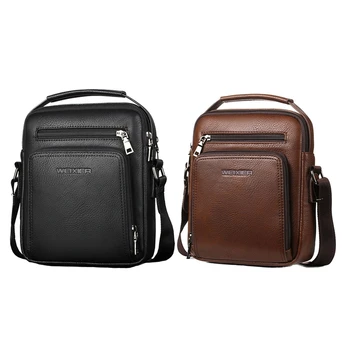 

WEIXIER 2 Pcs Casual Men Crossbody Bags Pu Leather Messenger Bag Men Handbag Top Male Shoulder Bags(Black) & (Brown)