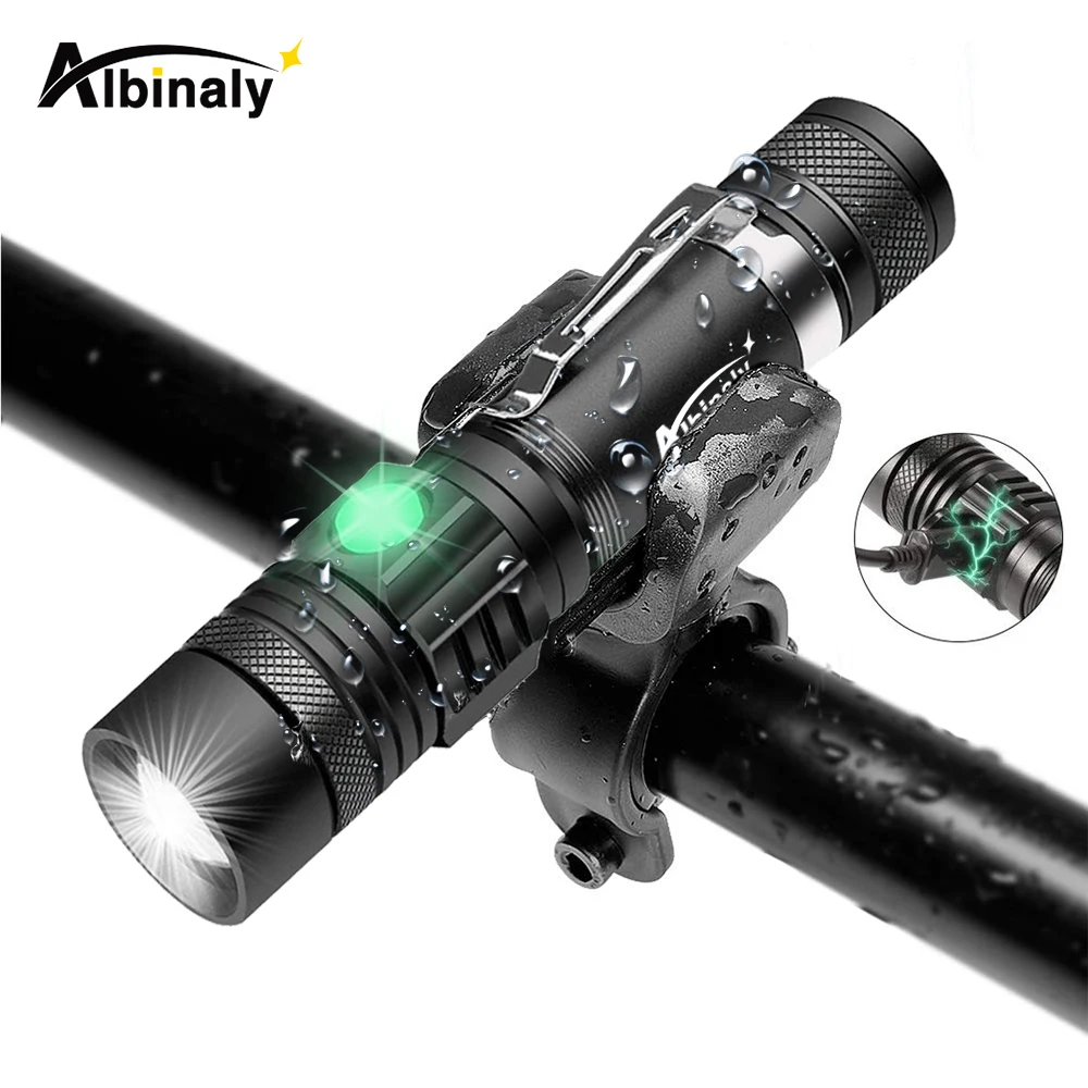 

USB Rechargeable LED Bicycle Light Super Bright 3 Lighting Modes Flashlight Waterproof Zoom Bike Accessories Using 18650 Battery