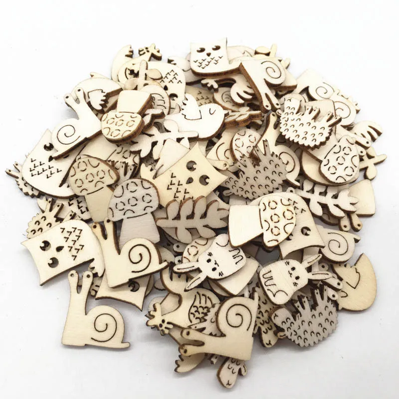 

Home Decoration Cute Cartoon Animal Eco-friendly Natural Embellishments Wooden Pieces DIY Cutouts Craft 50Pcs Wood Ornament