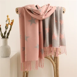 Stars Cashmerer Scarf lady Thick Warm Winter Blanket Shawl and Wraps Female Bufanda Tassel Pashmina Stoles 2022 New