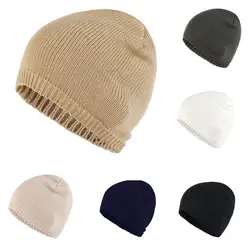 Однотонная осенне-зимняя шапочка, Повседневная модная женская вязаная шерстяная шапка унисекс, Теплая Зимняя кепка